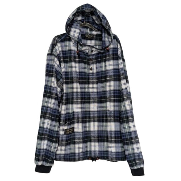 Vermont Flannel Co Plaid Hoodie Mens Size Medium Blue Drawstring Hooded Shirt - Picture 1 of 12